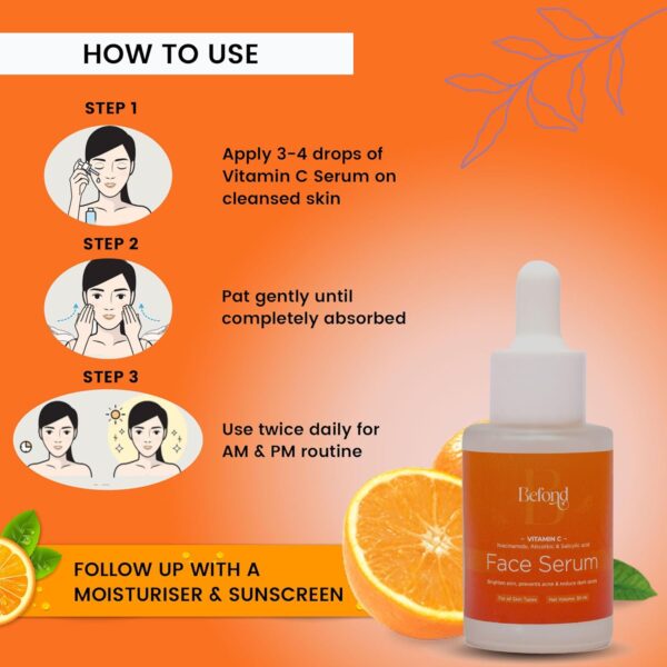 Befond Face Serum with Vitamin C, Niacinamide, Hyaluronic Acid & Salicylic Acid 30ml - Image 7