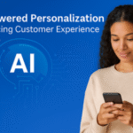 AI-powered personalization in ecommerce with a female model using online shopping interface in 2025